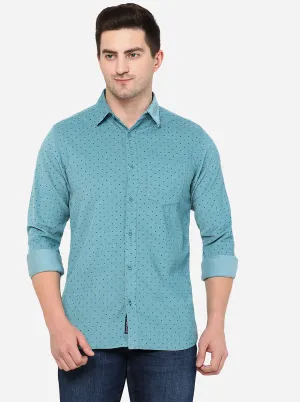 Light Blue Printed Slim Fit Semi Casual Shirt | JadeBlue