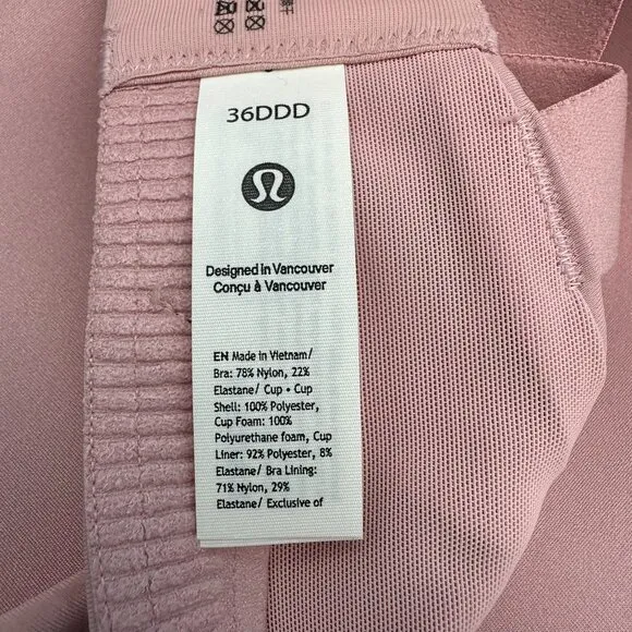 Lululemon Women's Energy Bra *High Support, Size 36 DDD Cup, Pink Haze