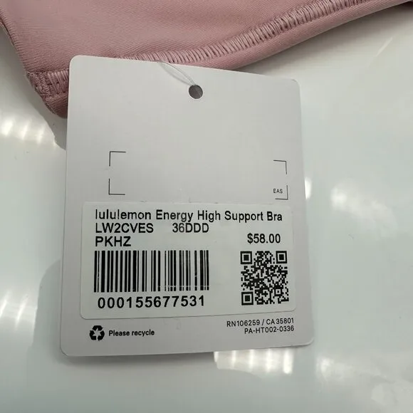 Lululemon Women's Energy Bra *High Support, Size 36 DDD Cup, Pink Haze