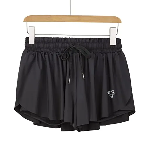 luogongzi 2 in 1 Flowy Running Shorts for Women Gym Yoga Athletic Workout Hiking Preppy Clothes Spandex Comfy Lounge Sweat Skirt Casual Summer (S, Black)