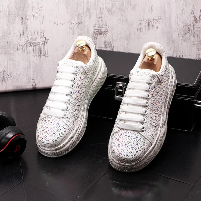 Male Thick Bottom Rock Hip Hop Crystal Sneakers