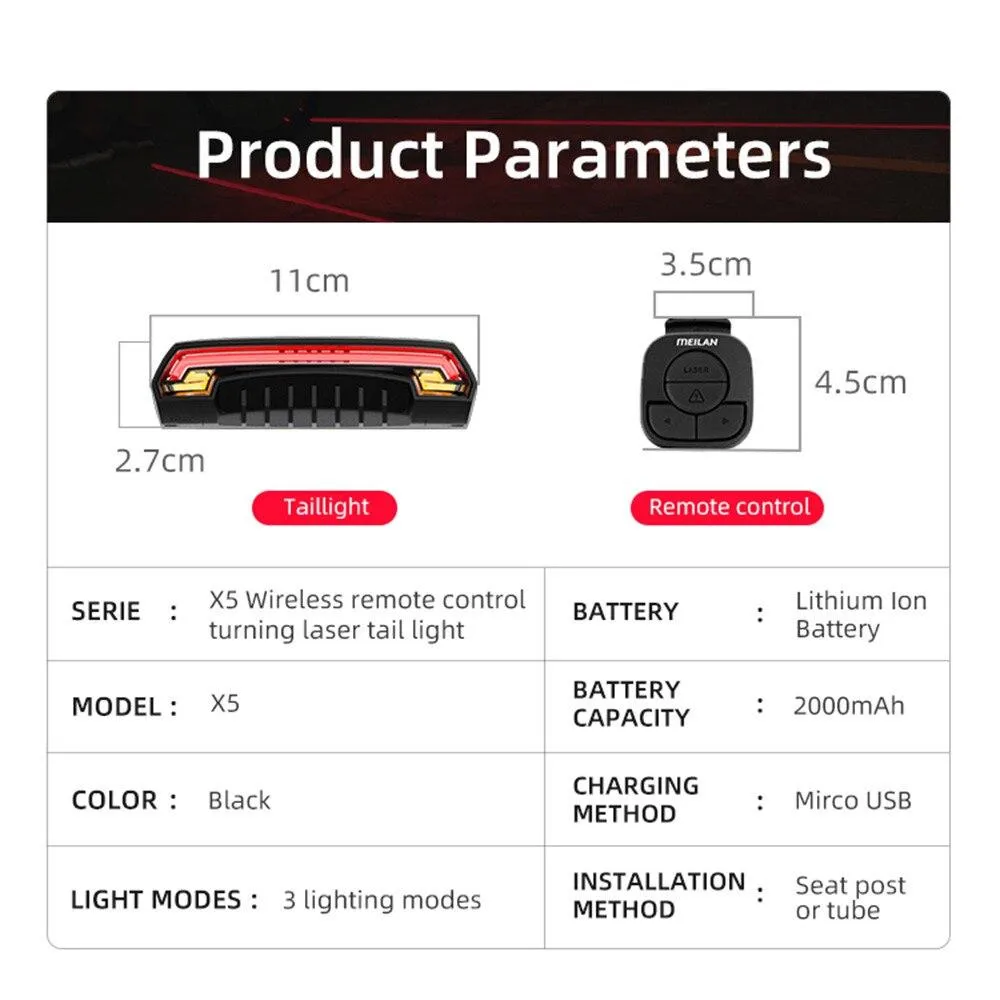 Meilan X5 Bicycle Rear Beam Light With Wireless Remote