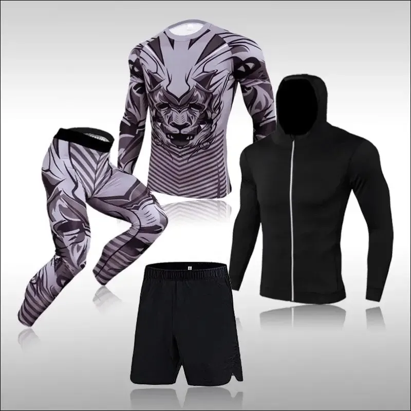 Men training sportswear set gym fitness compression sport suit jogging tight sports wear clothes