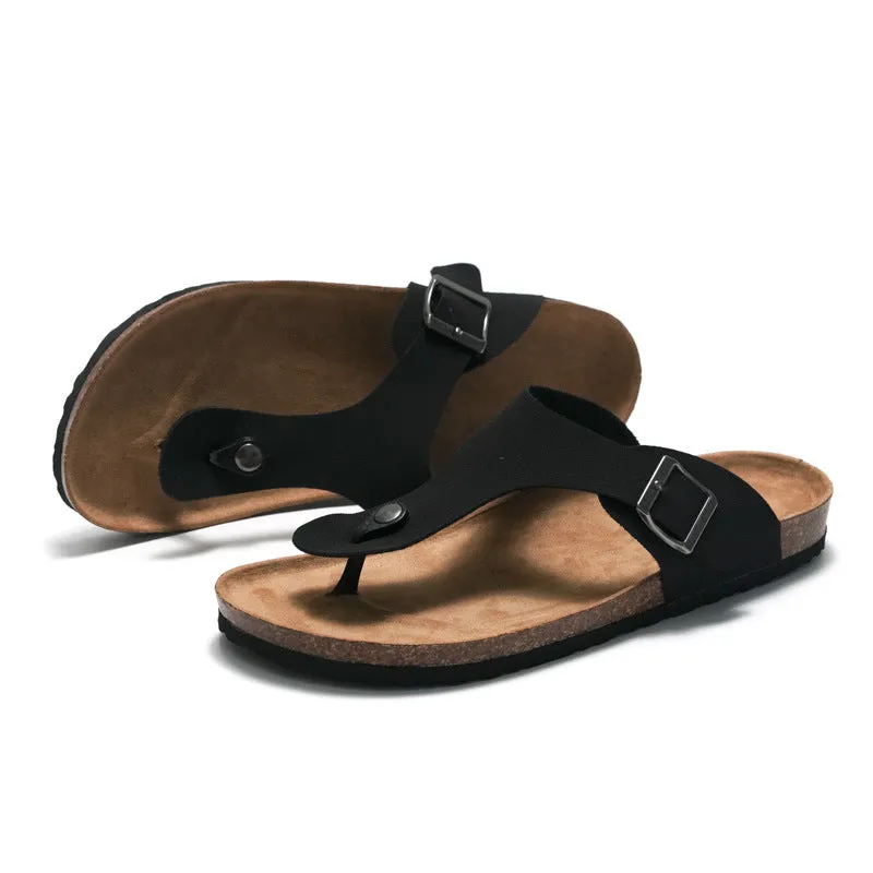 Men’s and Women’s Cork Flip Flops for Summer in Blue, Black, and Camel