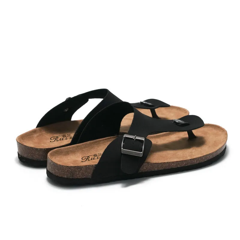 Men’s and Women’s Cork Flip Flops for Summer in Blue, Black, and Camel