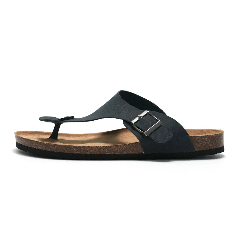 Men’s and Women’s Cork Flip Flops for Summer in Blue, Black, and Camel