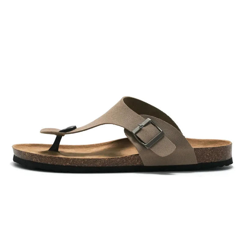 Men’s and Women’s Cork Flip Flops for Summer in Blue, Black, and Camel