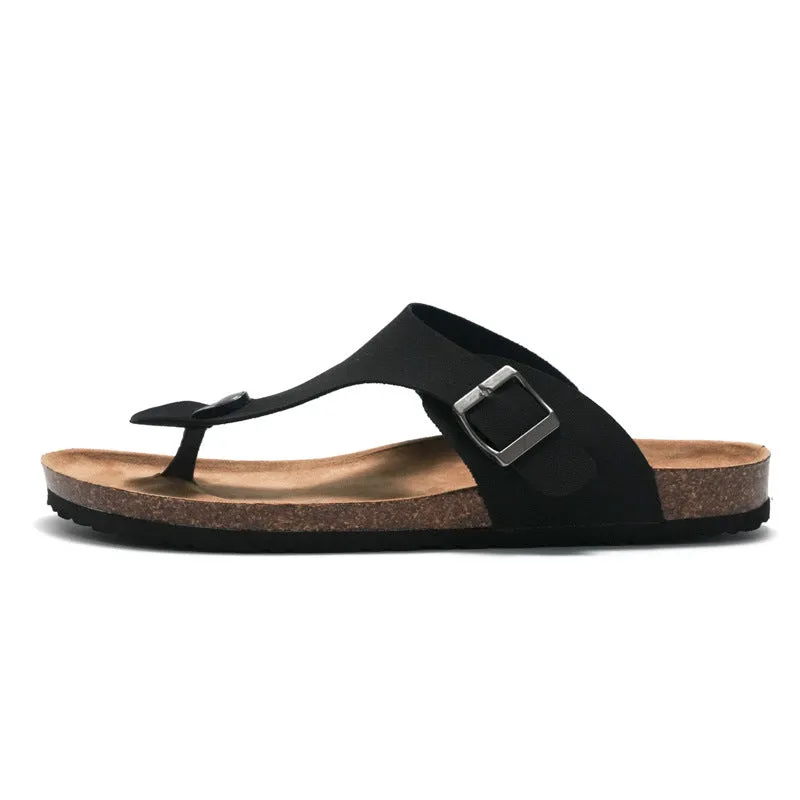 Men’s and Women’s Cork Flip Flops for Summer in Blue, Black, and Camel