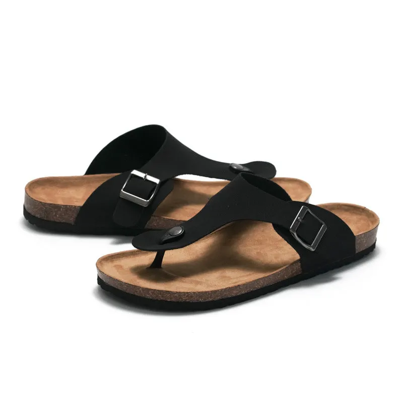 Men’s and Women’s Cork Flip Flops for Summer in Blue, Black, and Camel