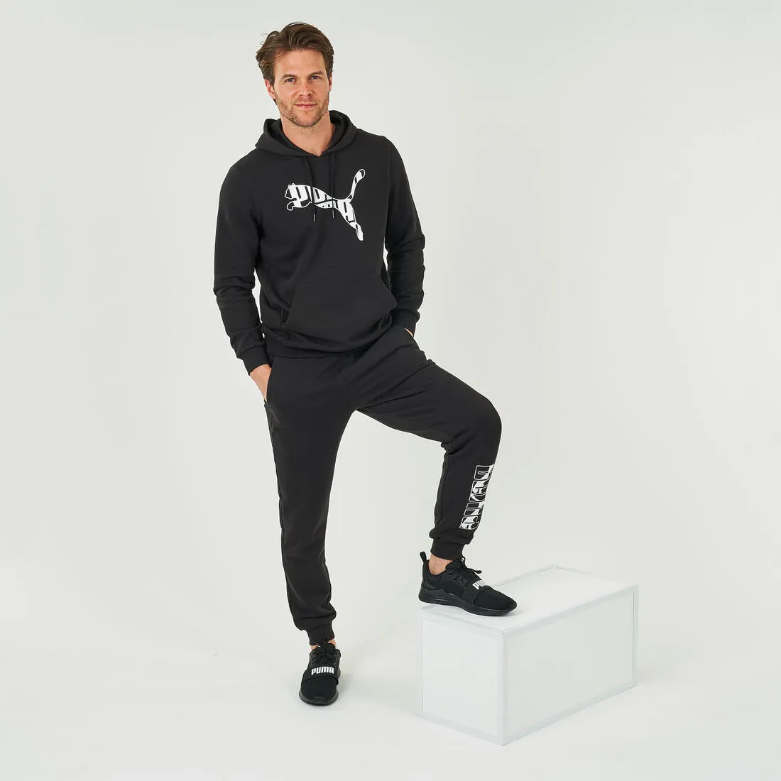 Men's Fitness Majority Cotton Slim Jogging Bottoms - Black Logo