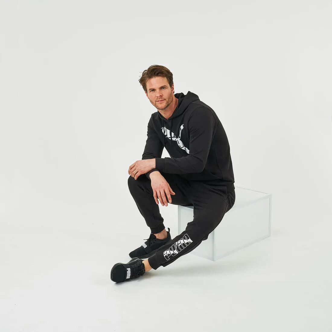 Men's Fitness Majority Cotton Slim Jogging Bottoms - Black Logo