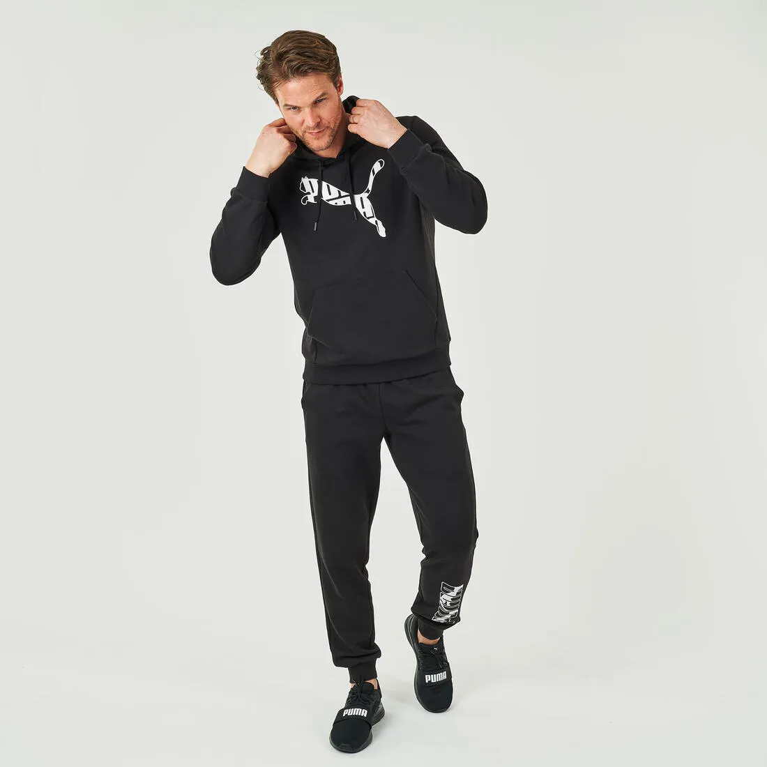 Men's Fitness Majority Cotton Slim Jogging Bottoms - Black Logo
