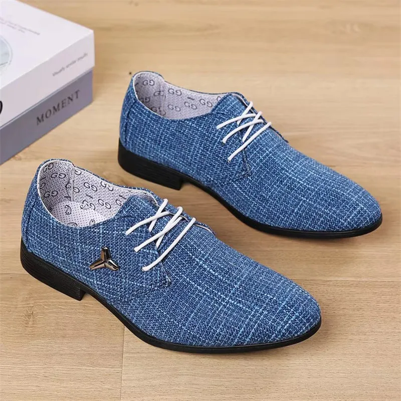 Men's Leisure Canvas Dress Shoes with Y-shaped Metal Trim