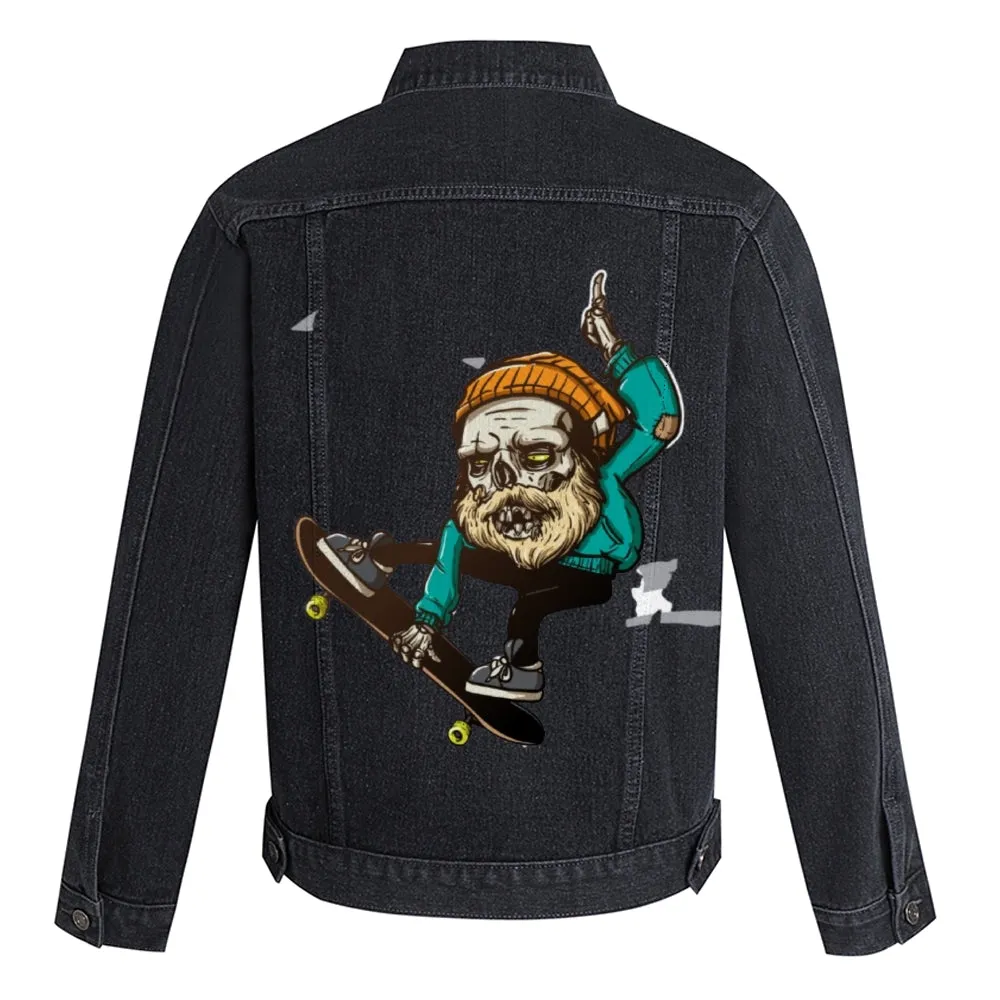 Mens Vintage Skate Cartoon Prints Denim Jacket