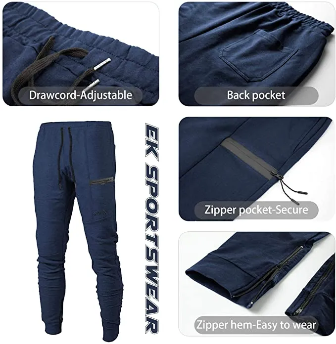 New BROKIG Mens Sidelock Gym Joggers Sweatpants Athletic Workout Track Pants, Navy! Sz 2X!