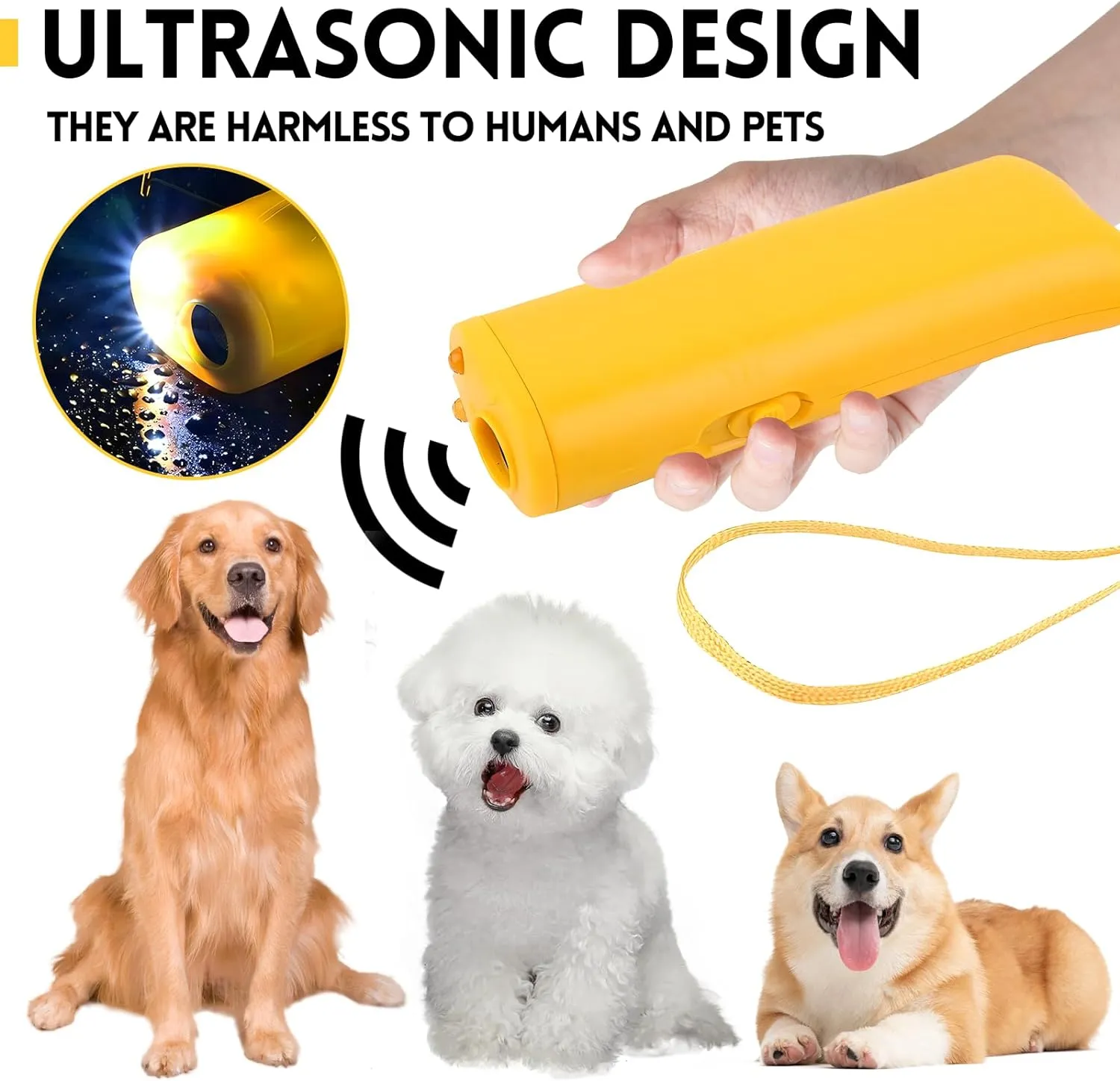 NEW Mein HERZ Handheld Dog Repellent Trainer, Anti Barking Device, LED Ultrasonic Dog Repeller and Trainer Device 3 in 1 Anti Barking Stop Bark Handheld Dog Training Device, with LED Flashlight