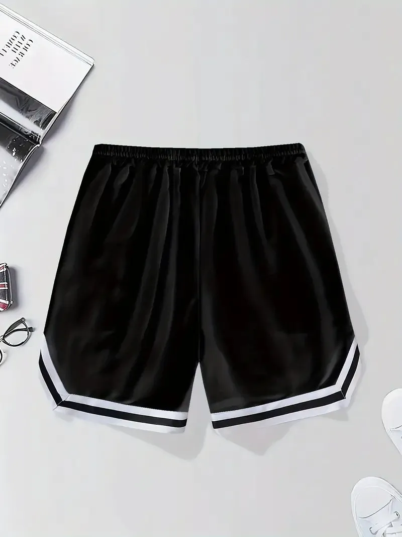 NEW Retails $46, Stylish Men's LOS ANGELES Alphabet Print Loose Fit Sports Shorts - Drawstring Waist, Side Pockets, Non-Stretch Polyester Fabric, Hand Washable, Perfect for Summer Basketball, Outdoor Sports, and Daily Casual Wear, Black, Sz L