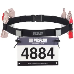 NGN Sport - Race Number Belt for Triathlon, Marathon, Running, Cycling - 10 Gel Loops | Black