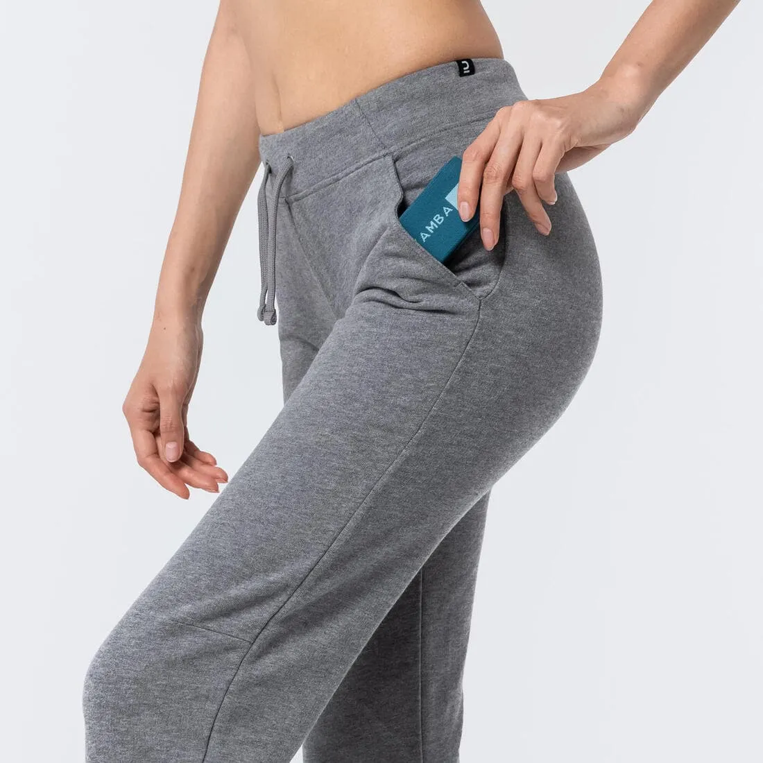 Pantalon jogging fitness femme coton coupe droite avec poche - 500 noir