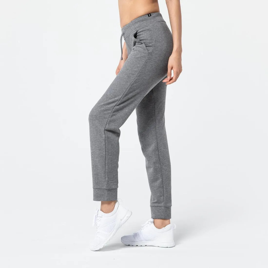 Pantalon jogging fitness femme coton coupe droite avec poche - 500 noir