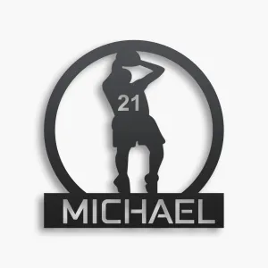 Personalized Round Basketball Metal Wall Art - Custom Name Sports Decor