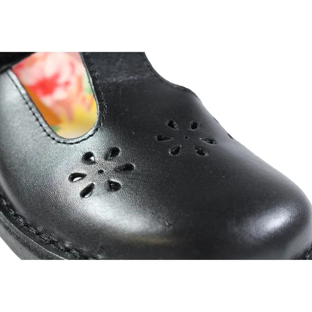 Petasil School Shoes, Clara Black Leather