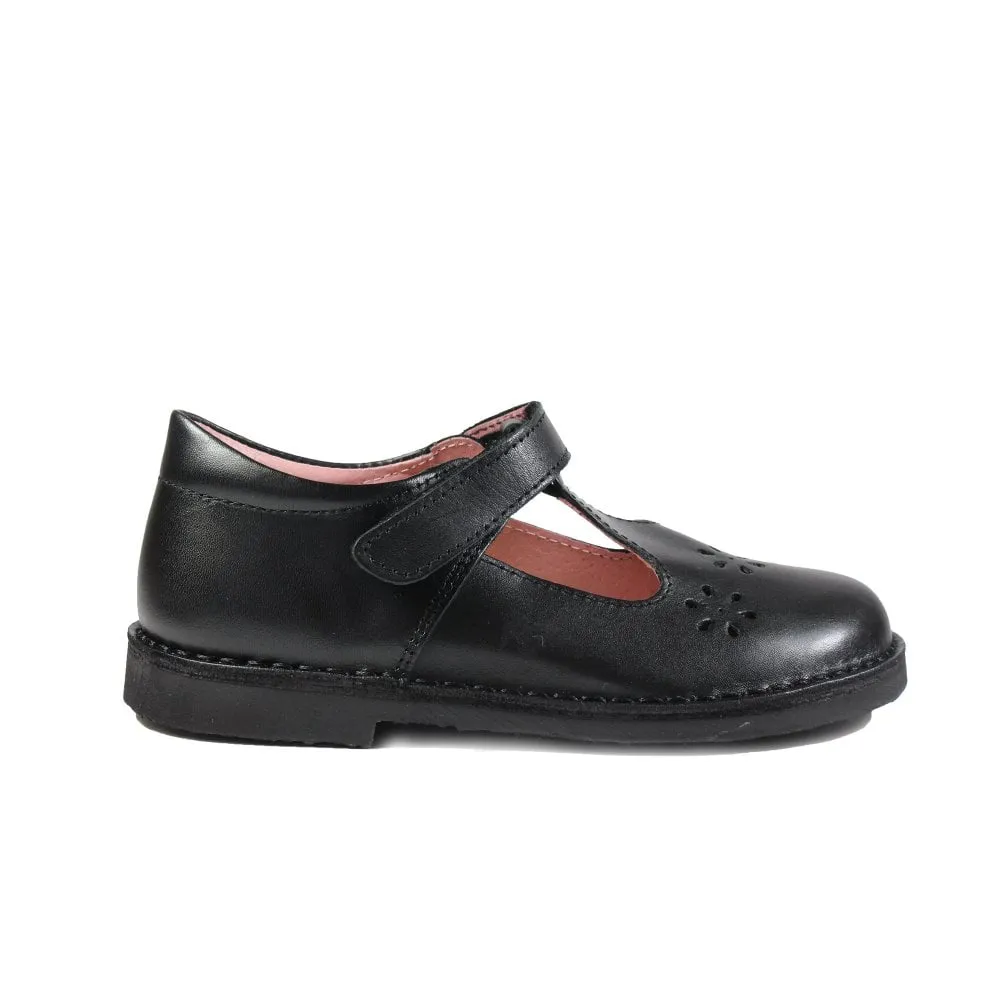 Petasil School Shoes, Clara Black Leather