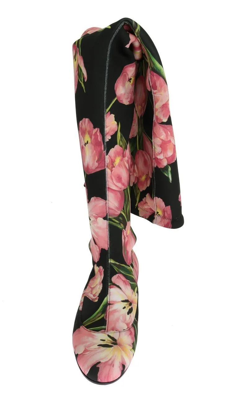 Pink Tulip Print Cutout Socks Boots