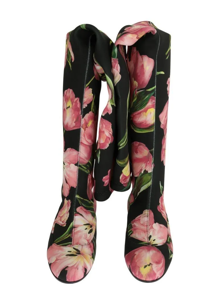 Pink Tulip Print Cutout Socks Boots