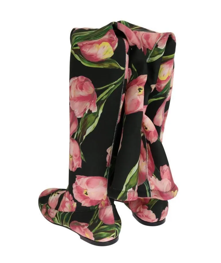 Pink Tulip Print Cutout Socks Boots