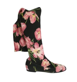 Pink Tulip Print Cutout Socks Boots