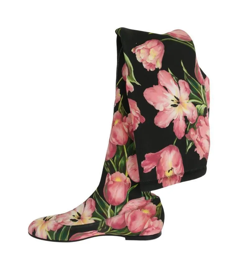 Pink Tulip Print Cutout Socks Boots