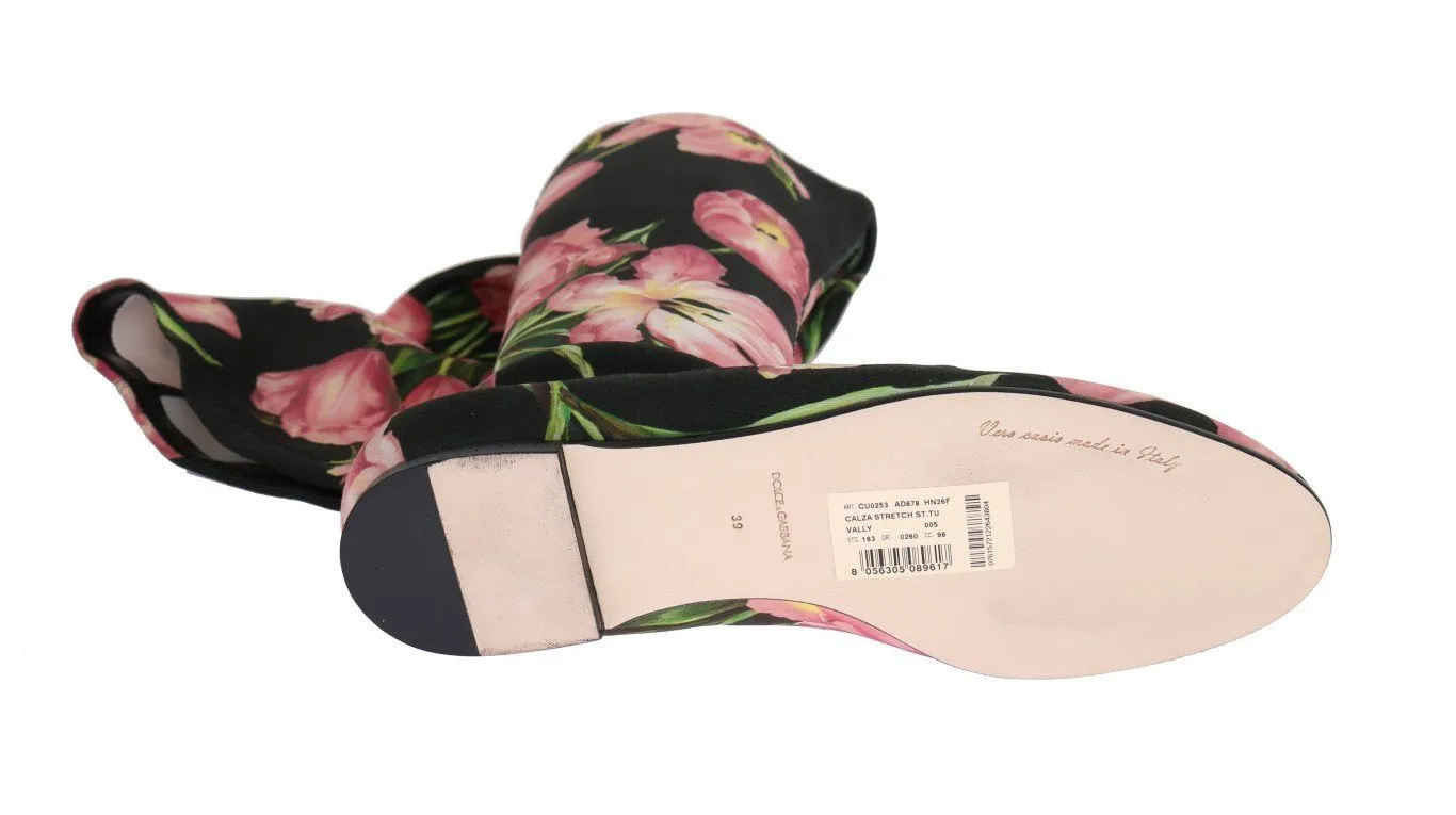 Pink Tulip Print Cutout Socks Boots