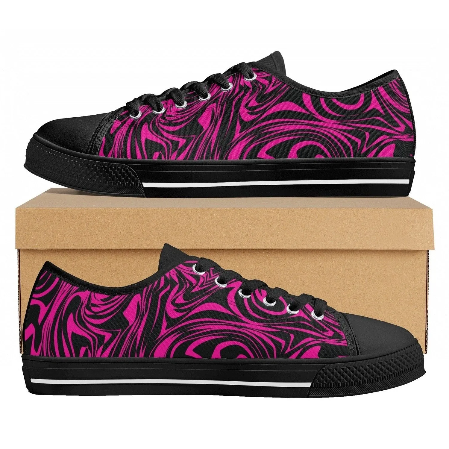Pink Zebra Womens  Low Top Canvas Shoes