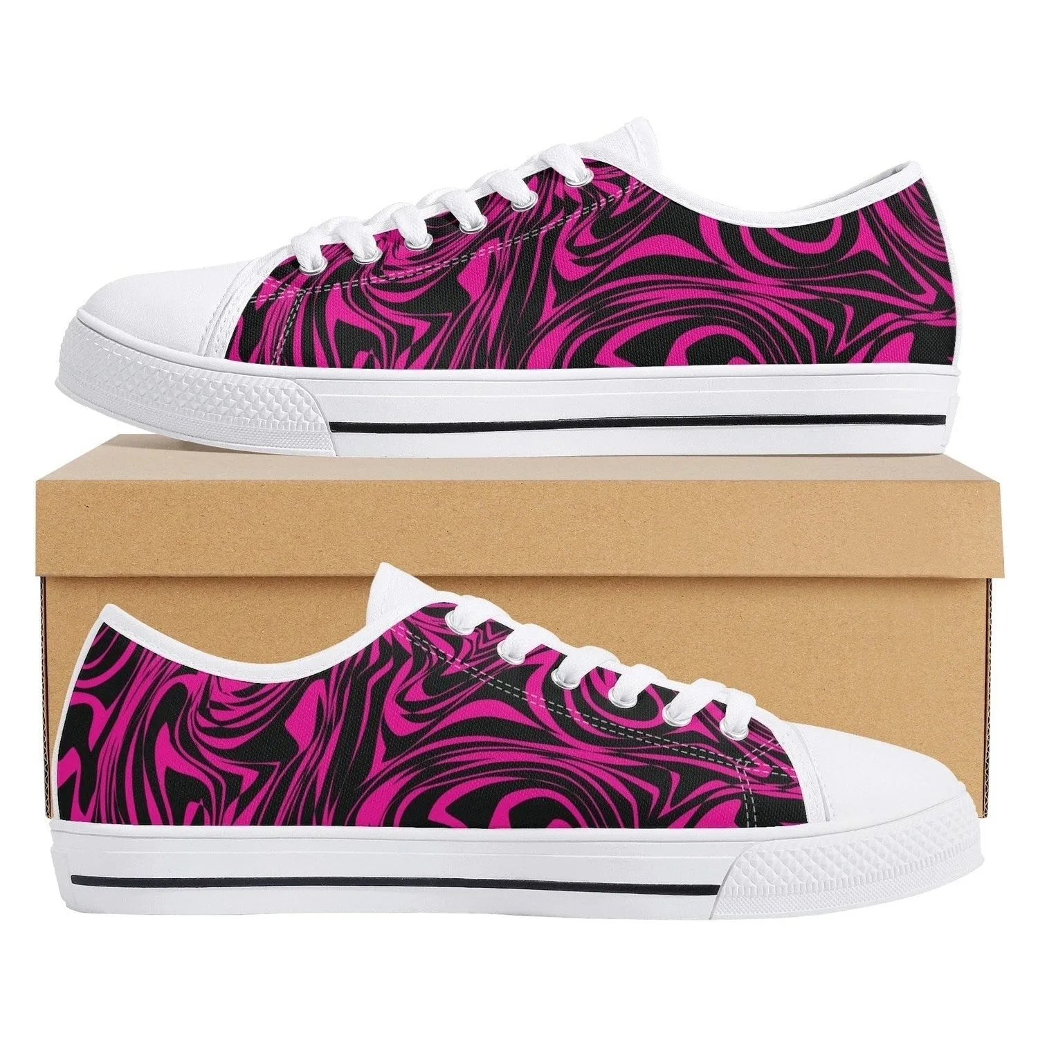 Pink Zebra Womens  Low Top Canvas Shoes