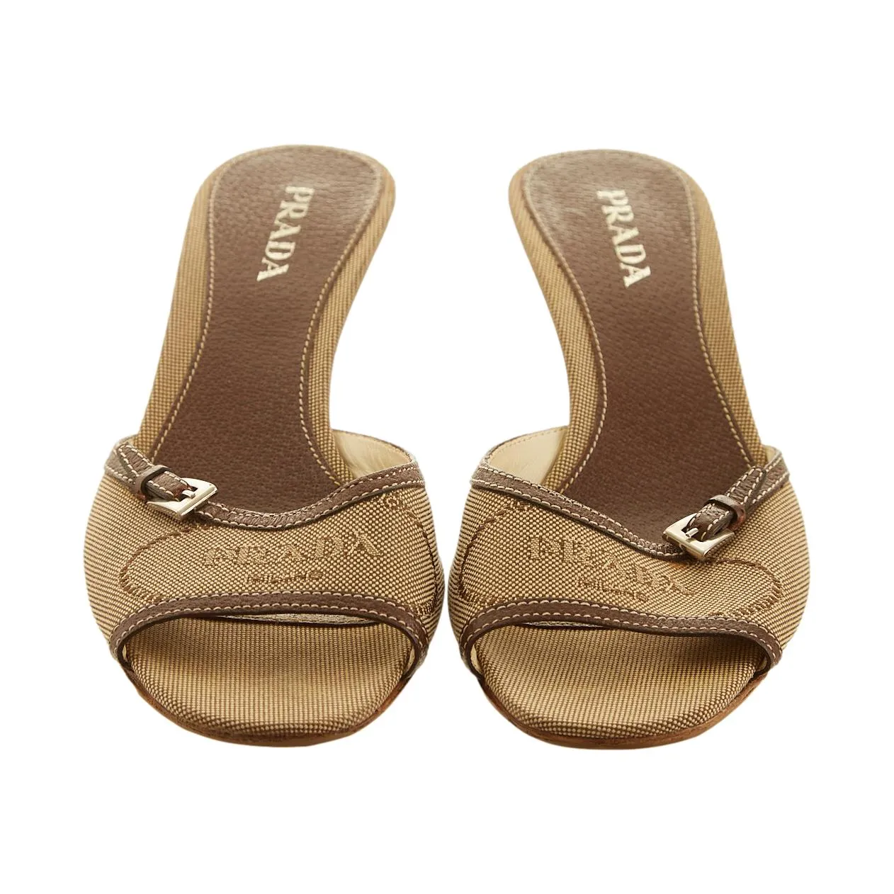 Prada Brown Canvas Logo Kitten Heel