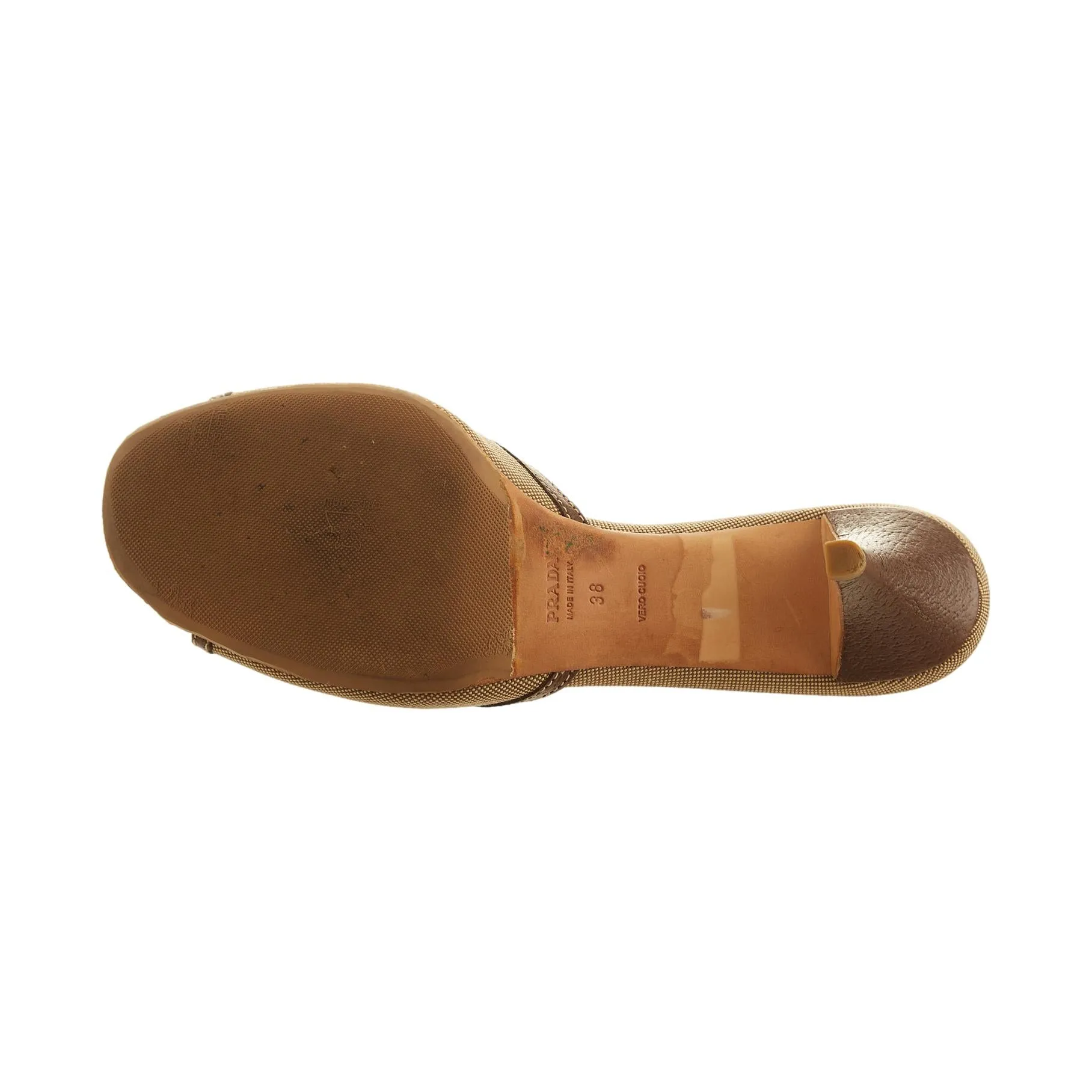 Prada Brown Canvas Logo Kitten Heel