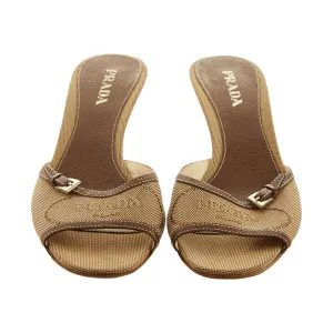 Prada Brown Canvas Logo Kitten Heel
