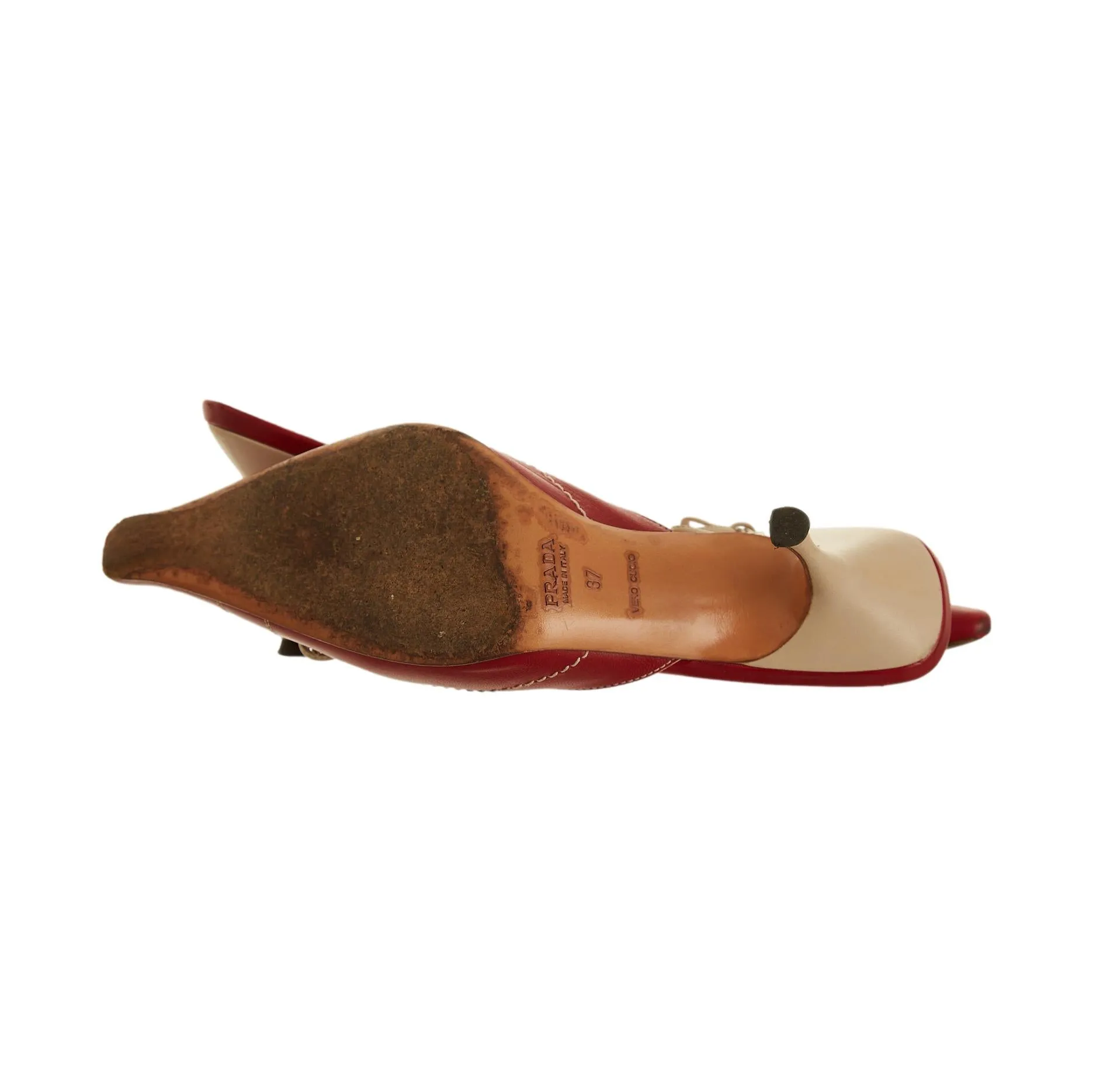 Prada Red Stitched Kitten Heels