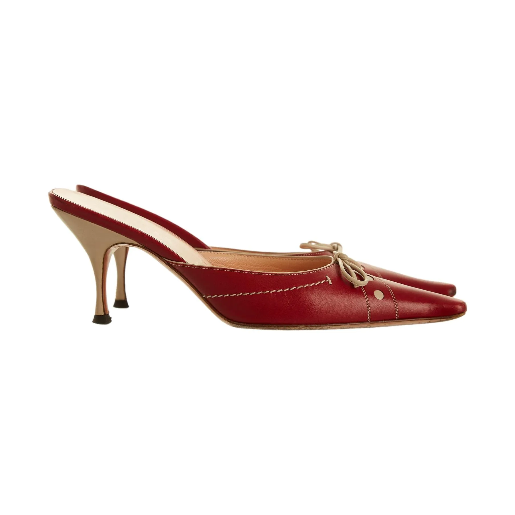 Prada Red Stitched Kitten Heels