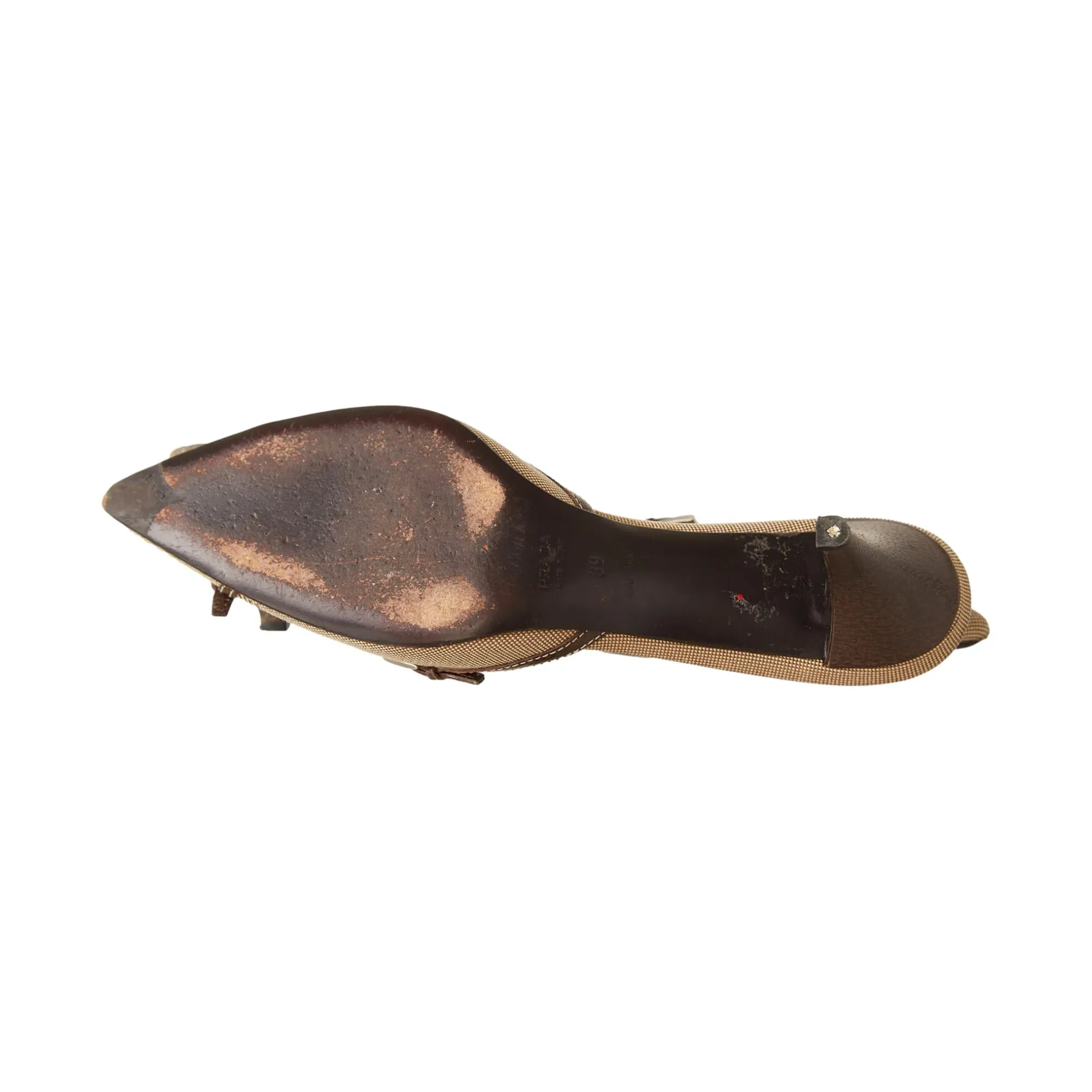 Prada Tan Canvas Logo Kitten Heels