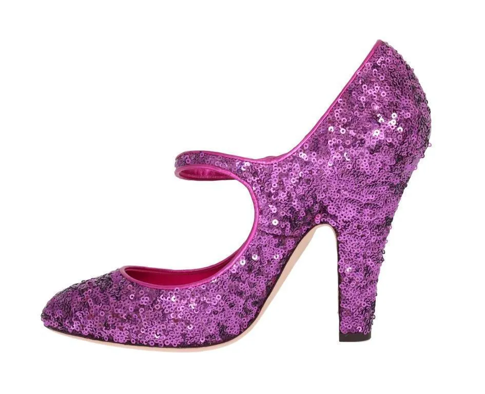 Purple Sequined Mary Janes Leather Shoes
