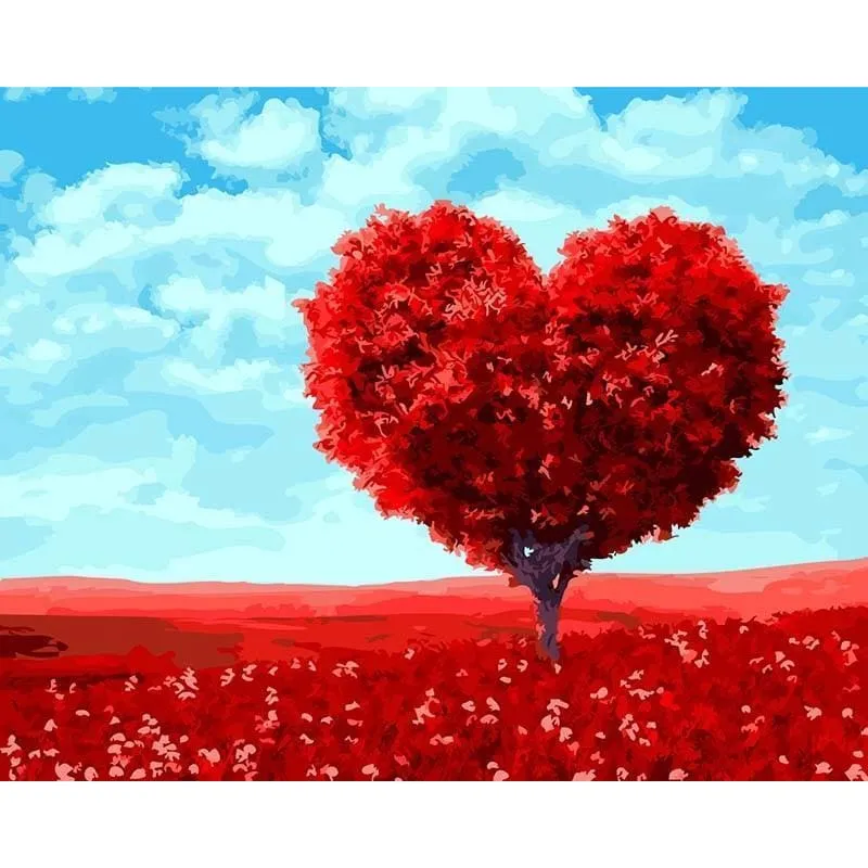 Red Heart Tree - Canvastly DIY Paint By Numbers