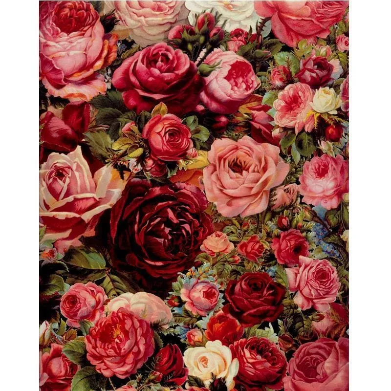 Red Vintage Flowers - Canvastly DIY Paint By Numbers