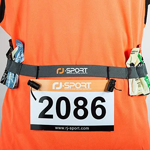 RJ-Sport Race Number Belt - Triathlon Race Belt BIB Holder with 6 Energy Gel Loops for Triathalon, Marathon, Running and Cycling