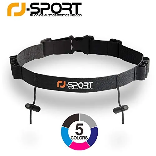 RJ-Sport Race Number Belt - Triathlon Race Belt BIB Holder with 6 Energy Gel Loops for Triathalon, Marathon, Running and Cycling