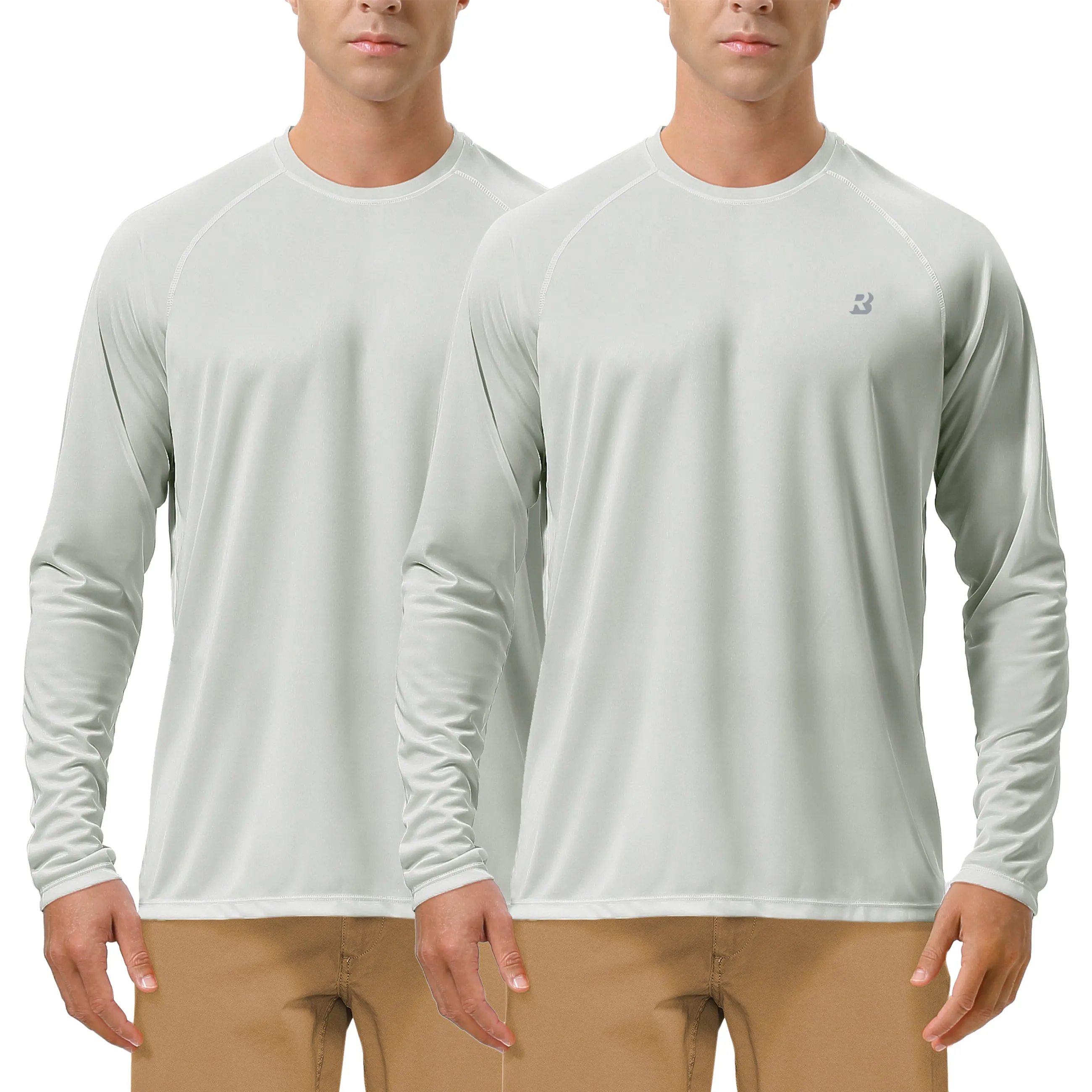 Roadbox Men's 2 Pack UV Sun Protection SPF UPF 50  Long Sleeve Quick Dry Fishing Shirts Outdoor Rash Guard for Running Hiking Swimming