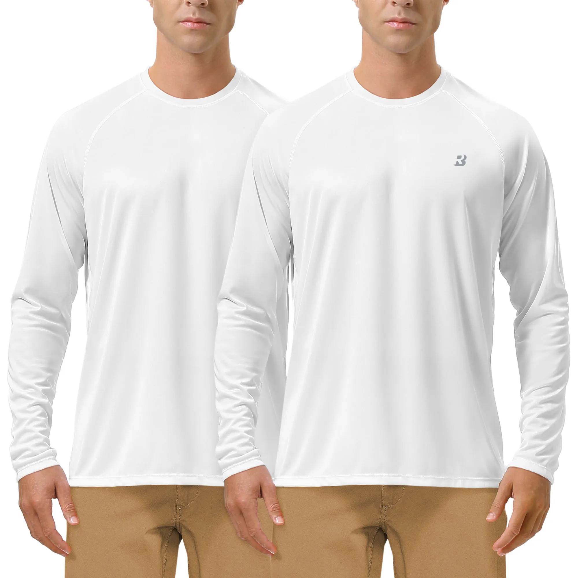 Roadbox Men's 2 Pack UV Sun Protection SPF UPF 50  Long Sleeve Quick Dry Fishing Shirts Outdoor Rash Guard for Running Hiking Swimming
