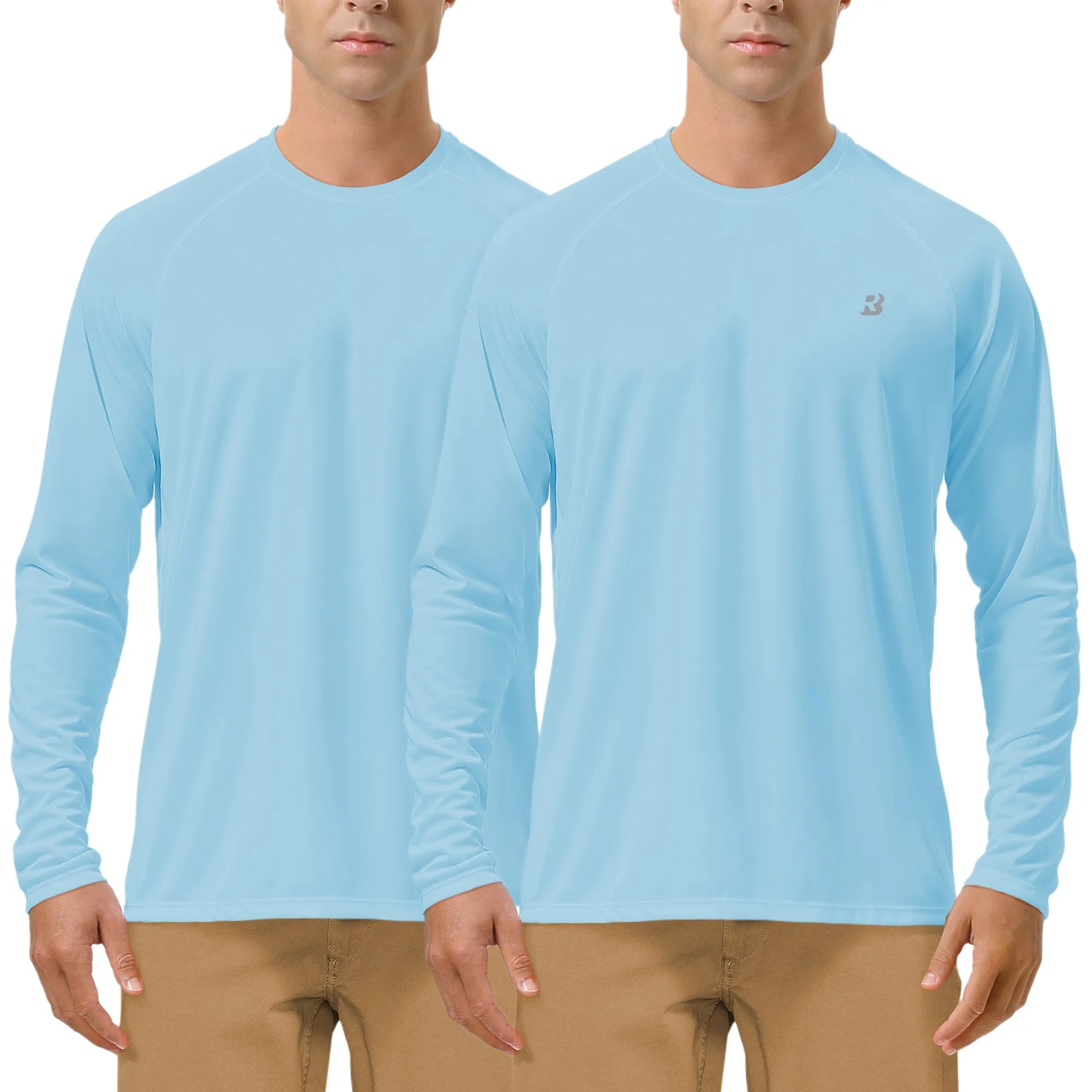 Roadbox Men's 2 Pack UV Sun Protection SPF UPF 50  Long Sleeve Quick Dry Fishing Shirts Outdoor Rash Guard for Running Hiking Swimming