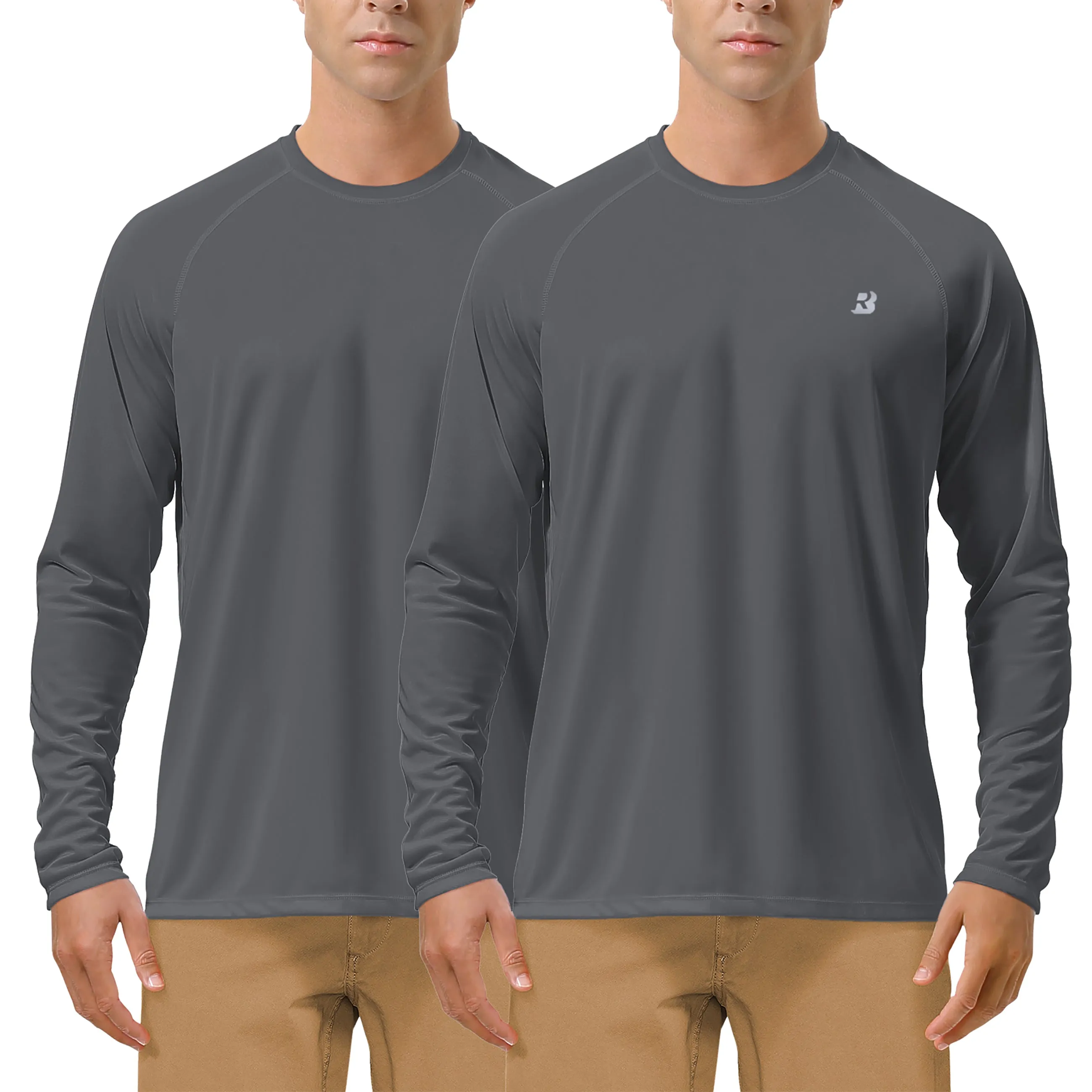 Roadbox Men's 2 Pack UV Sun Protection SPF UPF 50  Long Sleeve Quick Dry Fishing Shirts Outdoor Rash Guard for Running Hiking Swimming